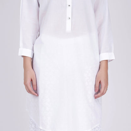 White Nehru Collar Kurta and Embroidered Pants Set