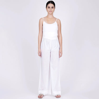 White Straight Embroidered Kurta and Wide Leg Pants Set