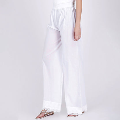 White Straight Embroidered Kurta and Wide Leg Pants Set