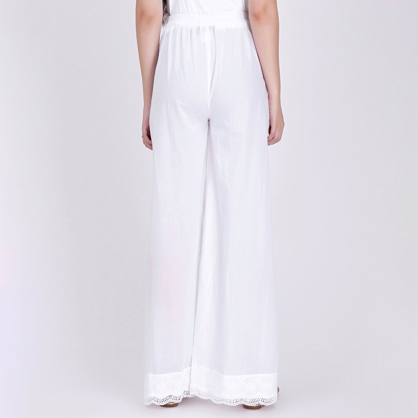 White Straight Embroidered Kurta and Wide Leg Pants Set