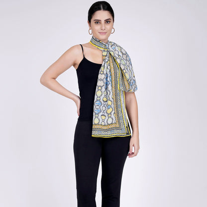 Yellow Geometric Pleated Palazzo and Stole Set
