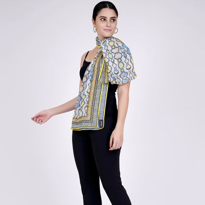 Yellow Geometric Pleated Palazzo and Stole Set