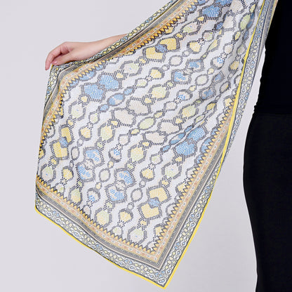 Yellow Geometric Pleated Palazzo and Stole Set