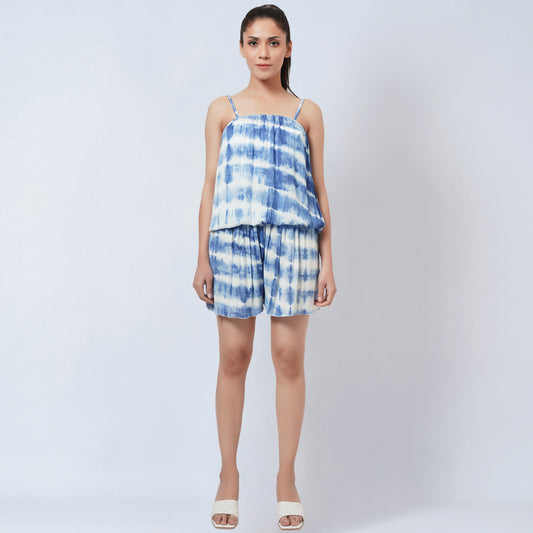 Blue Tie-Dye Camisole and Shorts Set