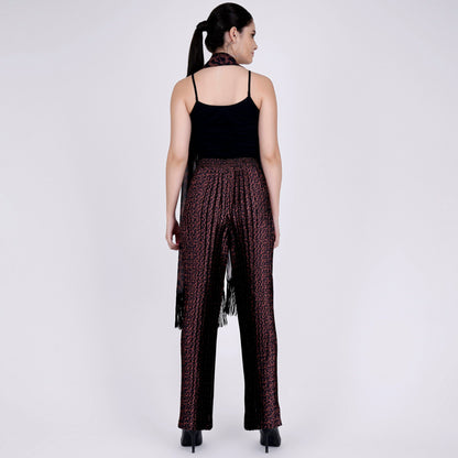 Brown Animal Print Pleated Palazzo and Stole Set