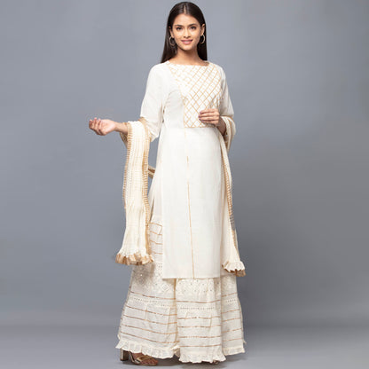 Ivory Mirror Work Sharara Suit Set