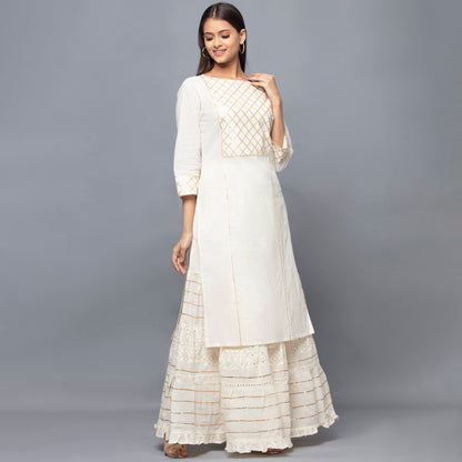 Ivory Mirror Work Sharara Suit Set