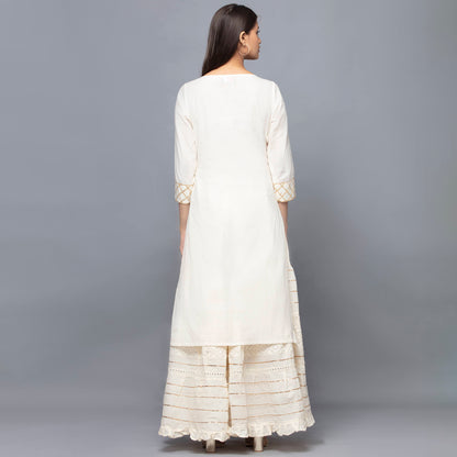 Ivory Mirror Work Sharara Suit Set