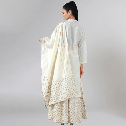 Ivory Sequinned Sharara Suit Set