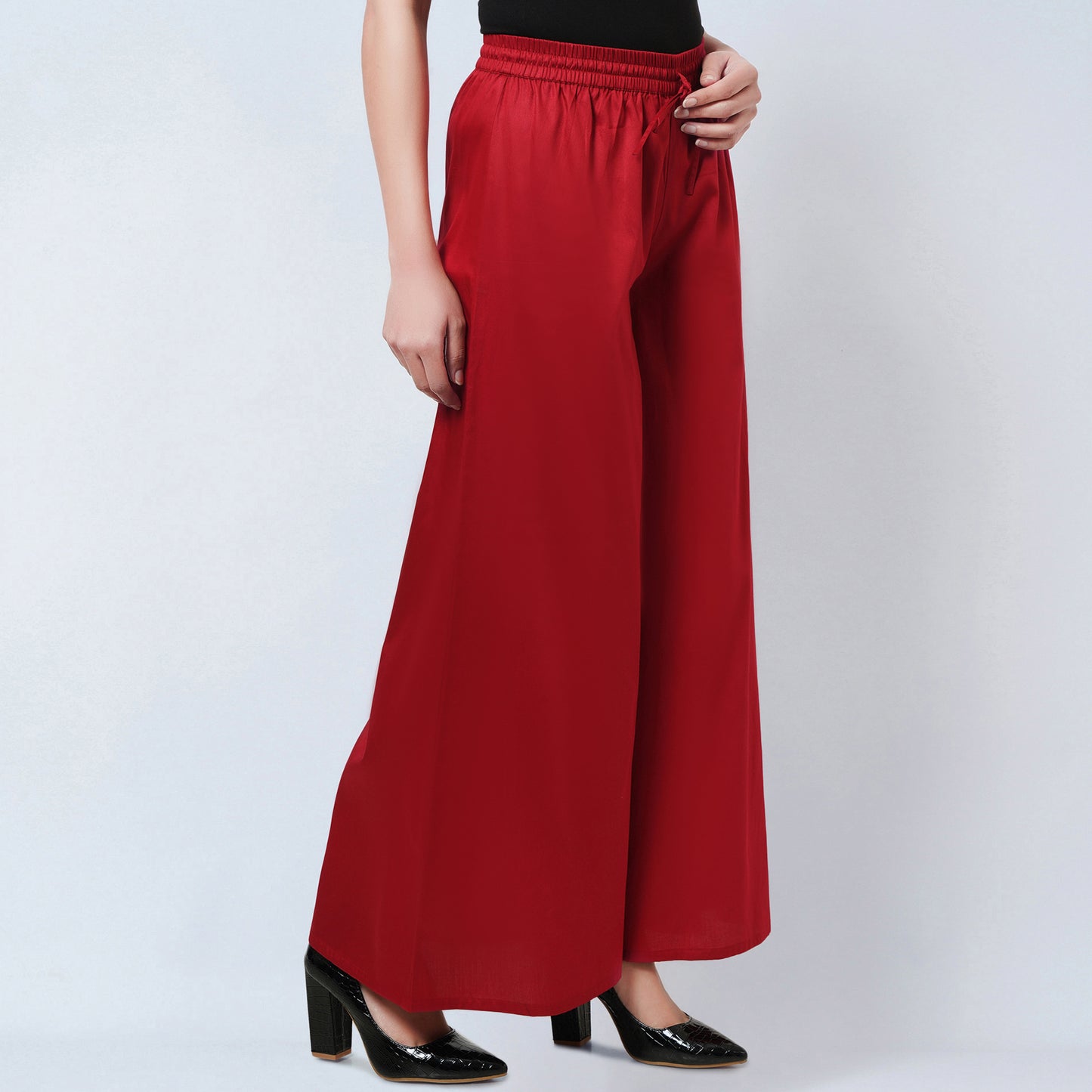 Red Sequinned Shirt Dress and Wide Leg Pants