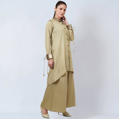 Sand Sequinned Shirt Dress and Wide Leg Pants