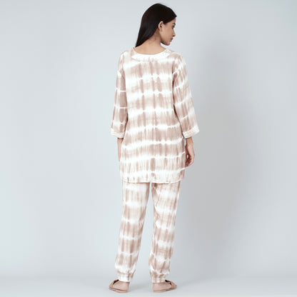Beige and White Tie-Dye Lounge Set