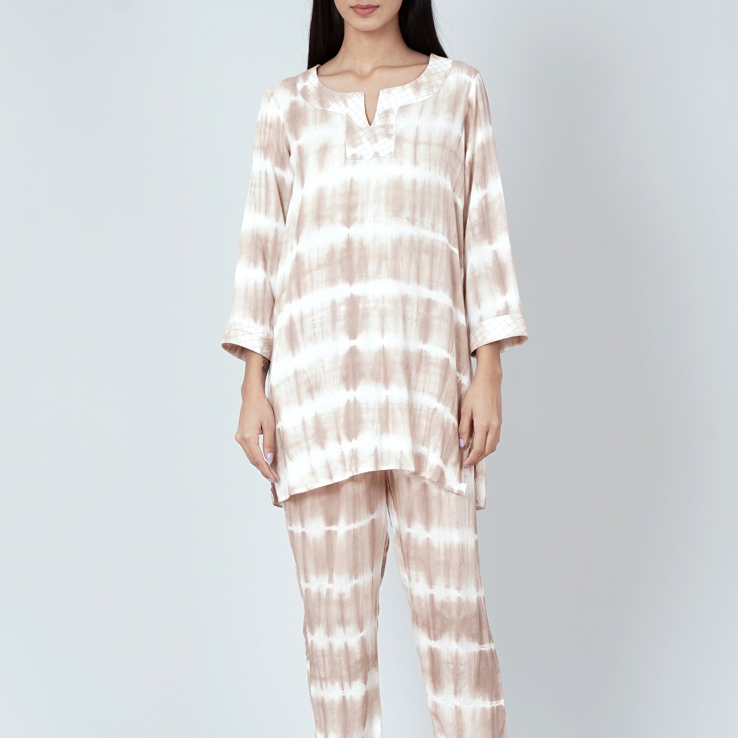 Beige and White Tie-Dye Lounge Set