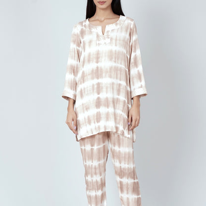 Beige and White Tie-Dye Lounge Set