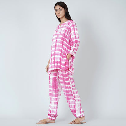 Magenta and White Tie-Dye Lounge Set