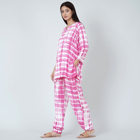 Magenta and White Tie-Dye Lounge Set