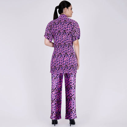 Pink Camouflage Print Top and Knife Pleated Palazzo Set