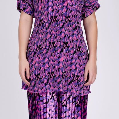 Pink Camouflage Print Top and Knife Pleated Palazzo Set