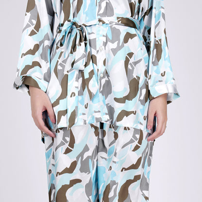 Aqua Abstract Camouflage Printed Shirt and Pants Set