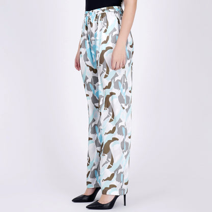 Aqua Abstract Camouflage Printed Shirt and Pants Set