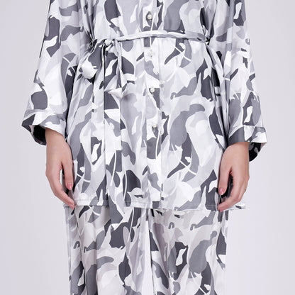 Grey Abstract Camouflage Printed Shirt and Pants Set