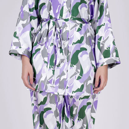 Purple Abstract Camouflage Printed Shirt and Pants Set