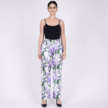 Purple Abstract Camouflage Printed Shirt and Pants Set