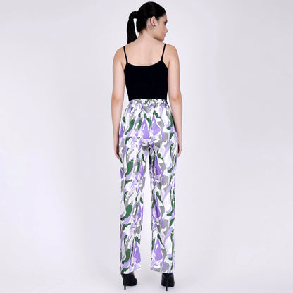Purple Abstract Camouflage Printed Shirt and Pants Set