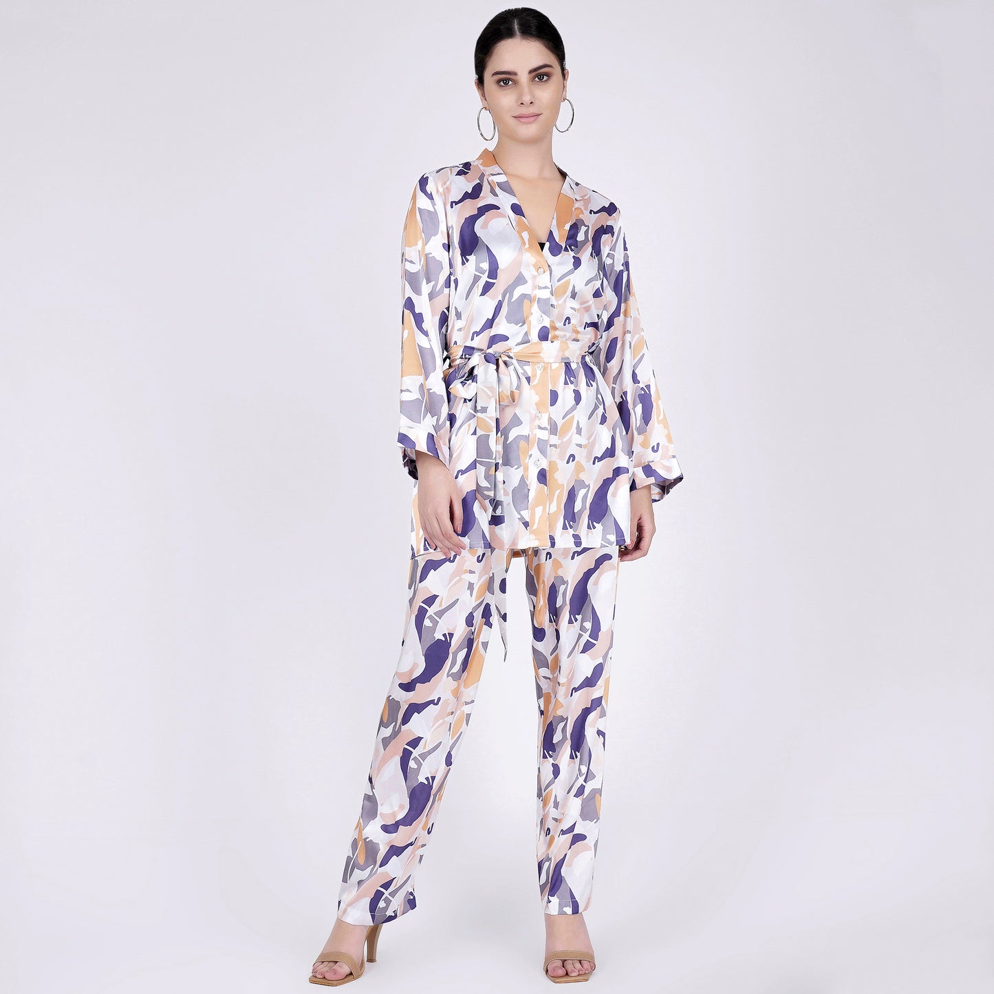 Tan Abstract Camouflage Printed Shirt and Pants Set
