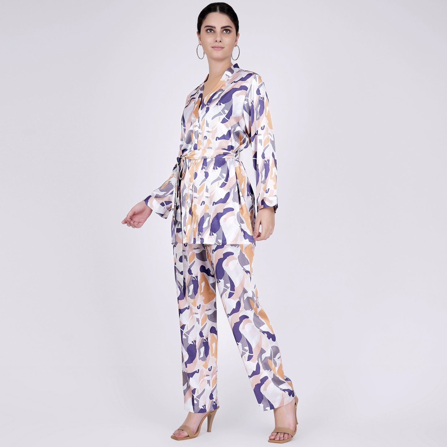 Tan Abstract Camouflage Printed Shirt and Pants Set