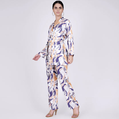 Tan Abstract Camouflage Printed Shirt and Pants Set