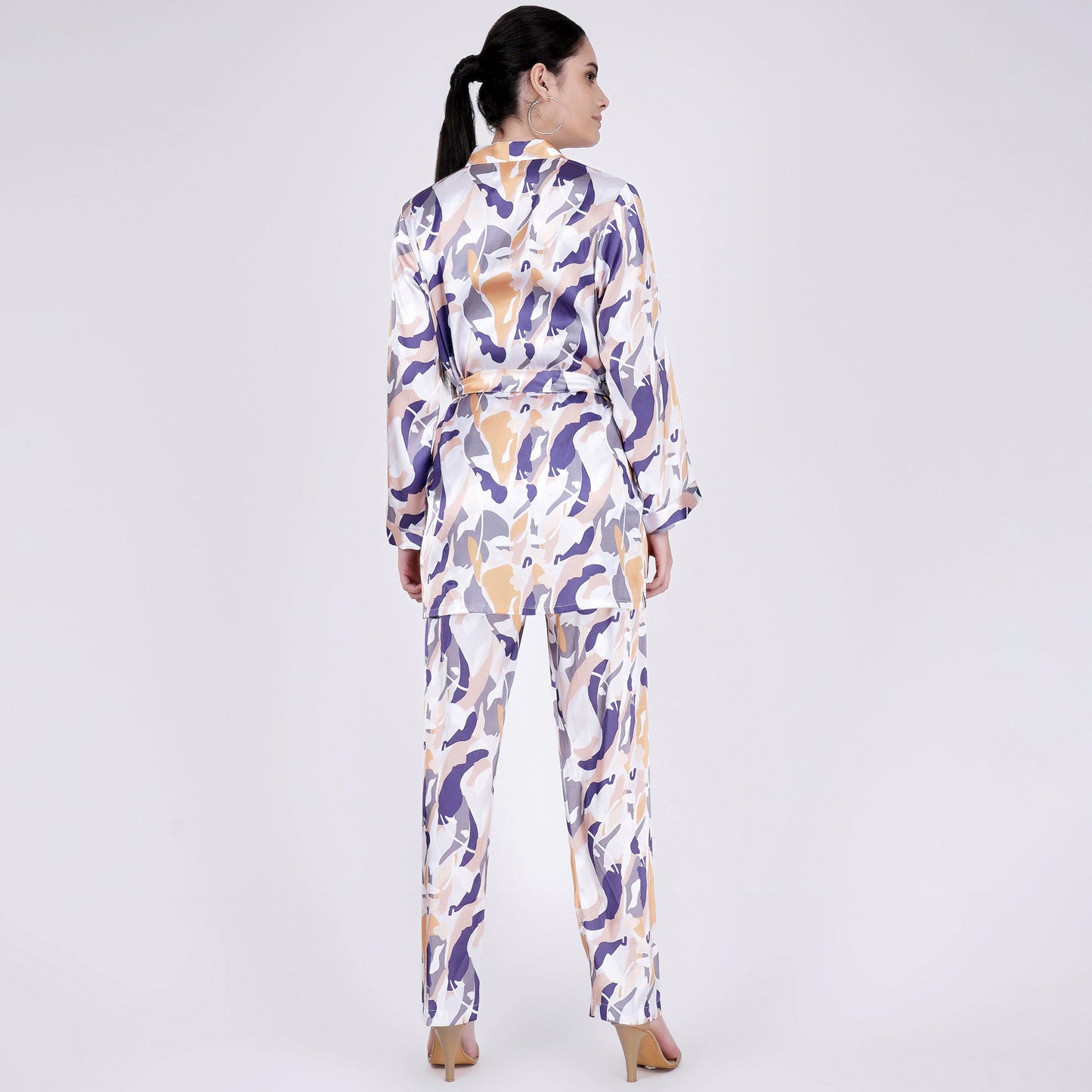 Tan Abstract Camouflage Printed Shirt and Pants Set