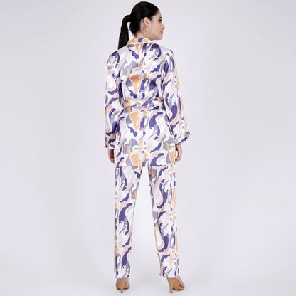 Tan Abstract Camouflage Printed Shirt and Pants Set