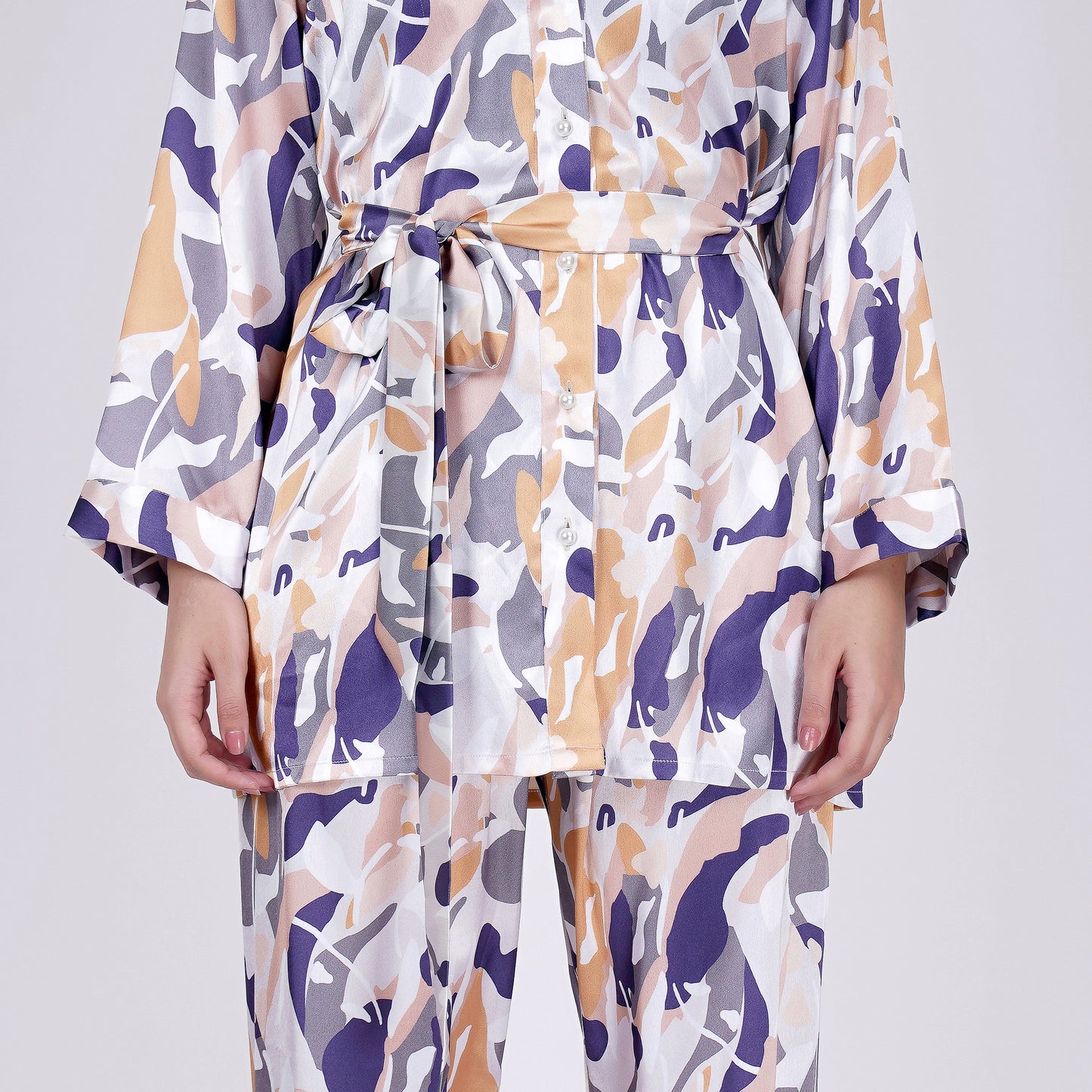 Tan Abstract Camouflage Printed Shirt and Pants Set