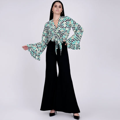 Green and White Chevron Knot Top and Bell Bottom Pants Set