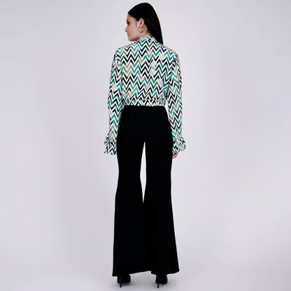 Green and White Chevron Knot Top and Bell Bottom Pants Set