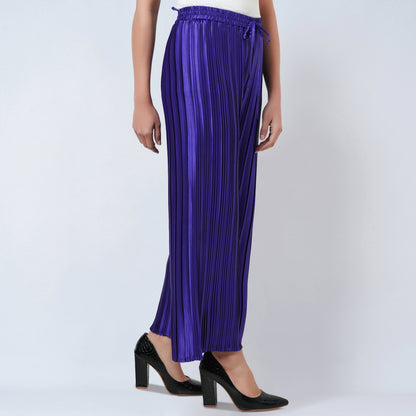 Purple Sleeveless Turtle Neck Box Pleated Top and Box Pleated Palazzo Set