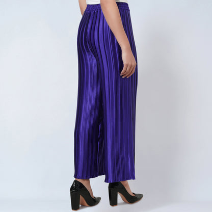 Purple Sleeveless Turtle Neck Box Pleated Top and Box Pleated Palazzo Set