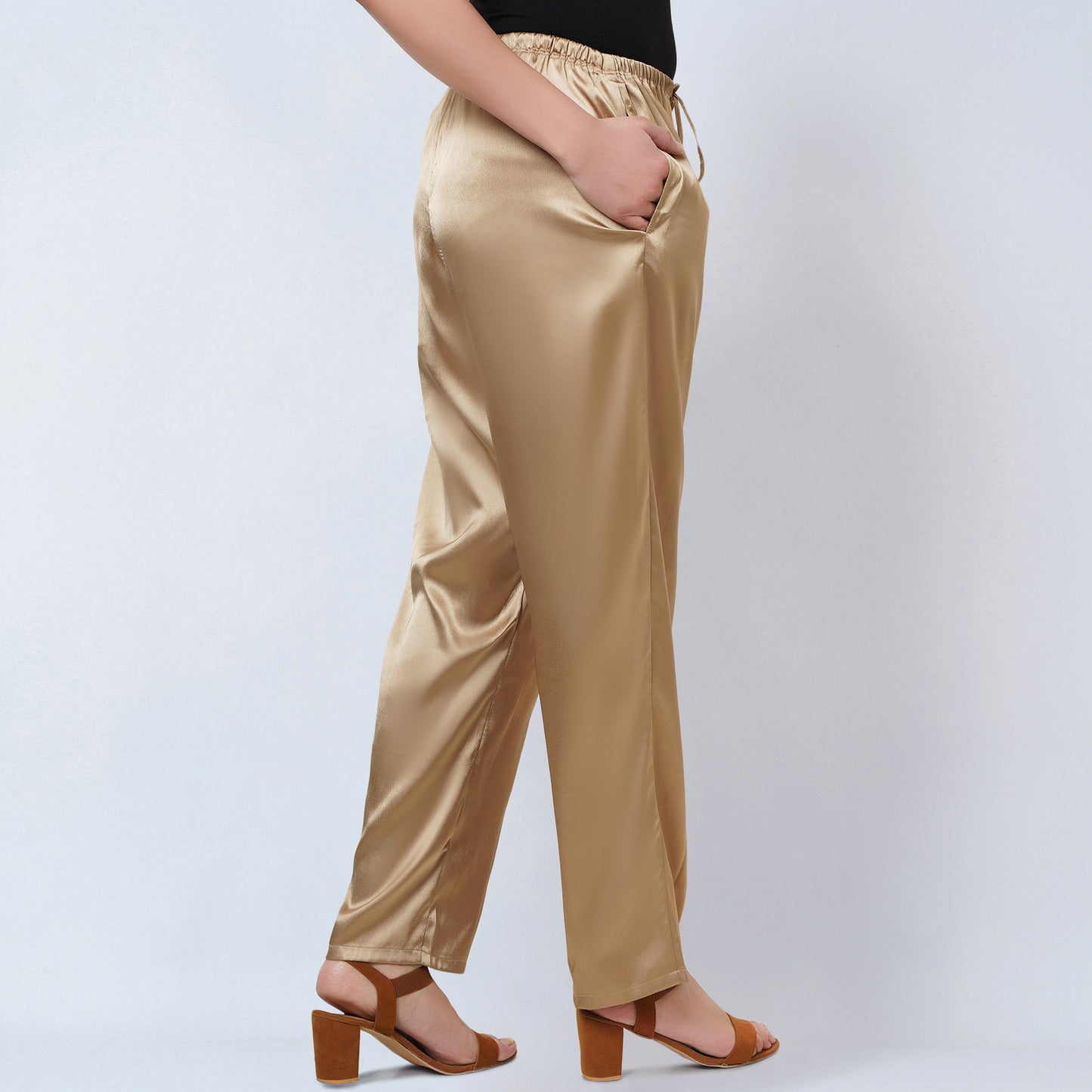Blush Pink and Gold Floral Kaftan and Satin Straight Pants Set
