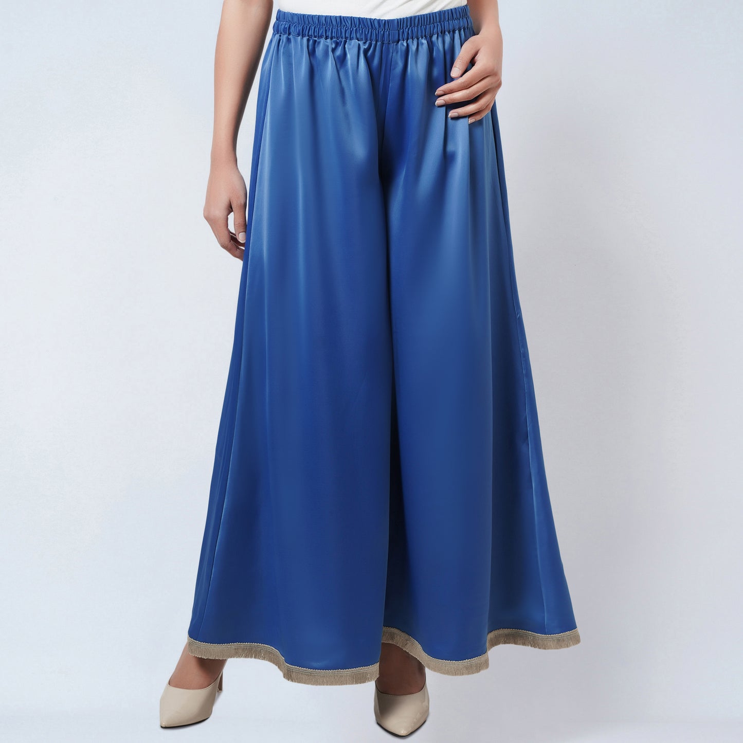 Azure Blue One-Shoulder Asymmetric Tunic and Wide Leg Pants