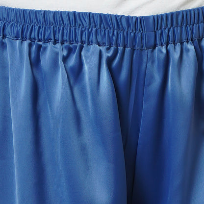 Azure Blue One-Shoulder Asymmetric Tunic and Wide Leg Pants