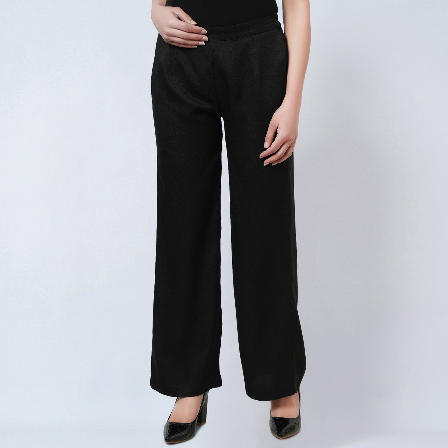 Black and Grey Floral Bow-Tie Top and Straight Pants Set