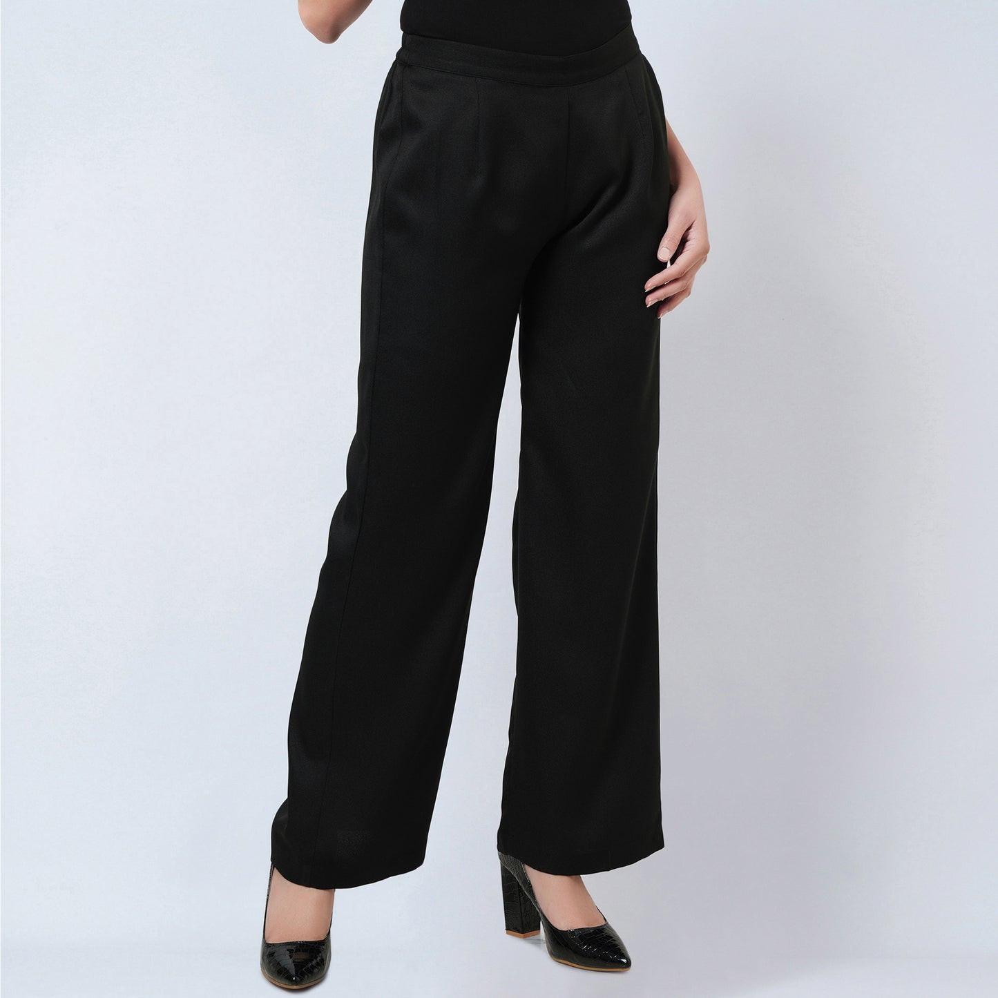Black and Grey Floral Bow-Tie Top and Straight Pants Set