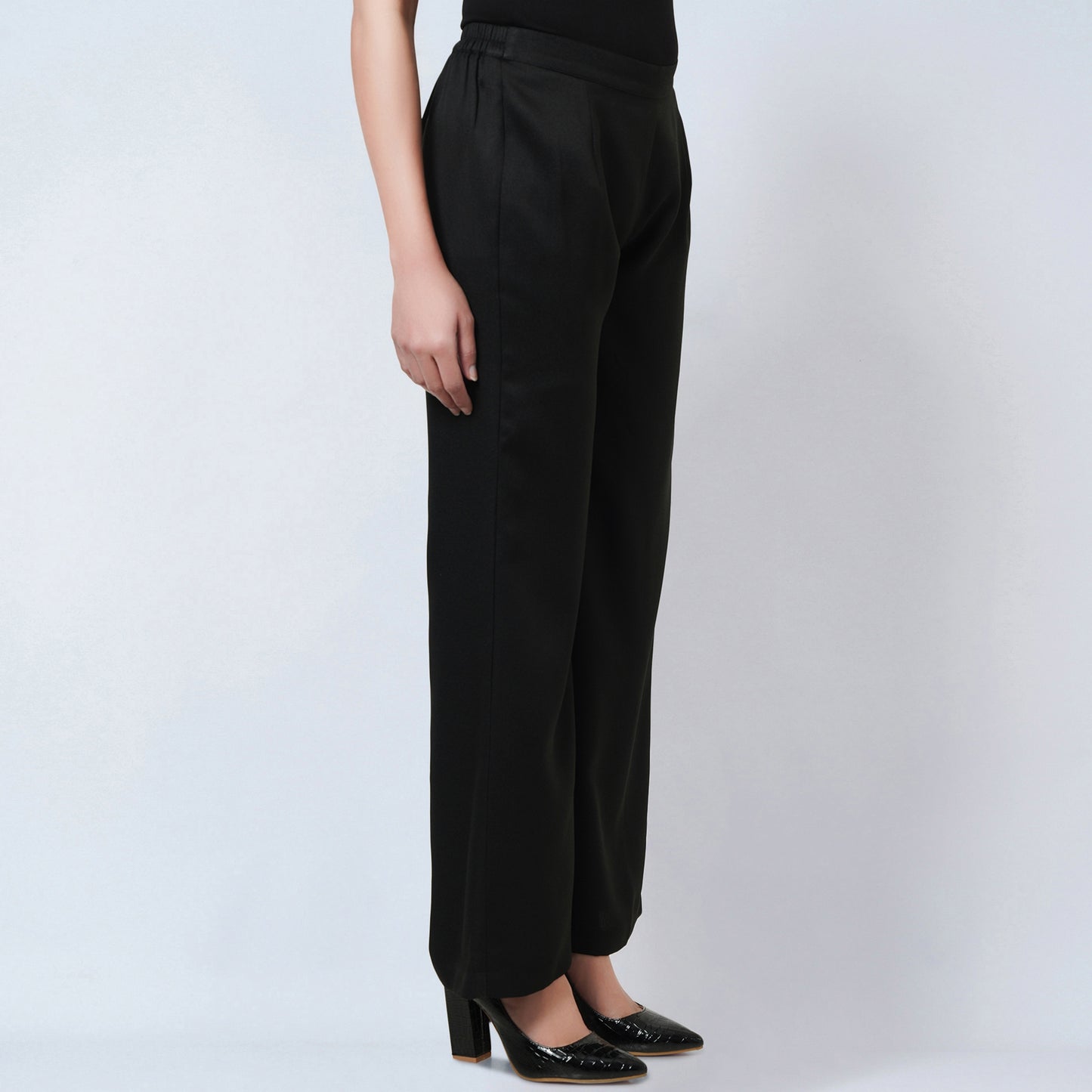Black and Grey Floral Bow-Tie Top and Straight Pants Set