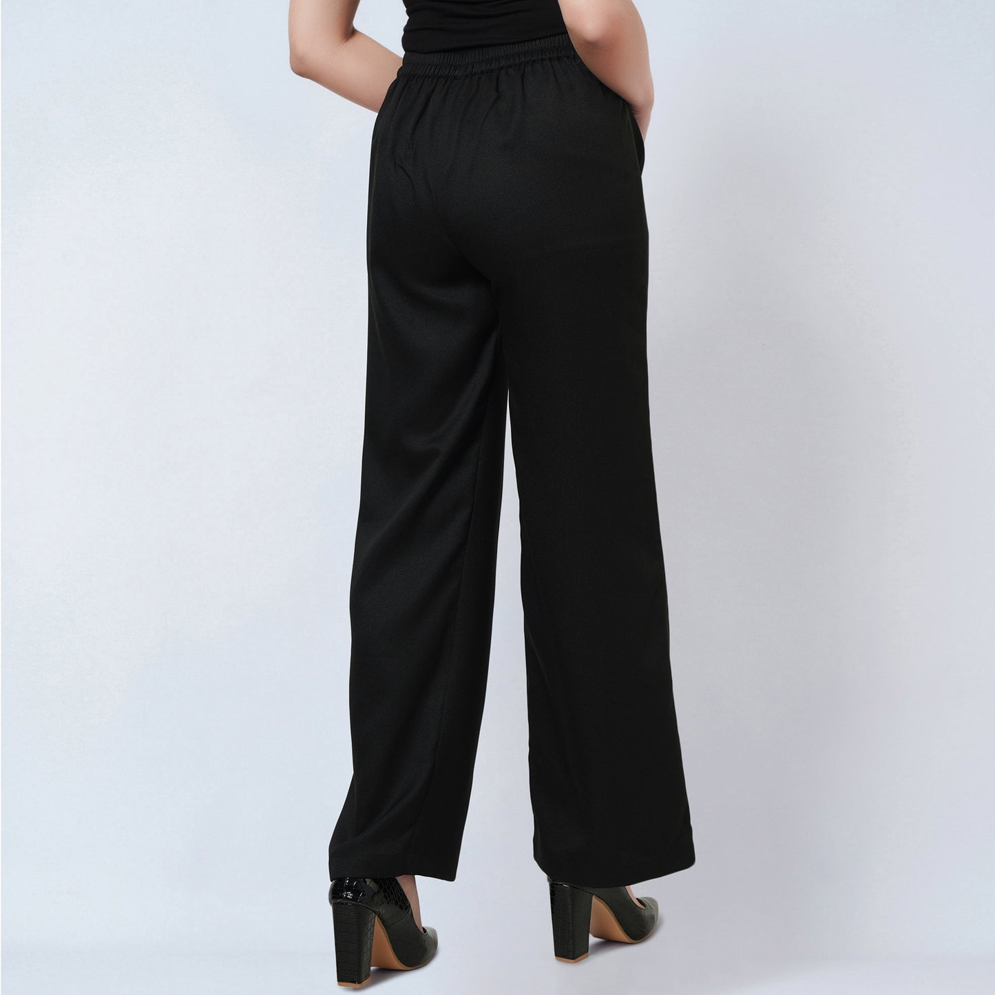 Black and Grey Floral Bow-Tie Top and Straight Pants Set
