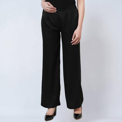 Black and Orange Floral Bow-Tie Top and Straight Pants Set