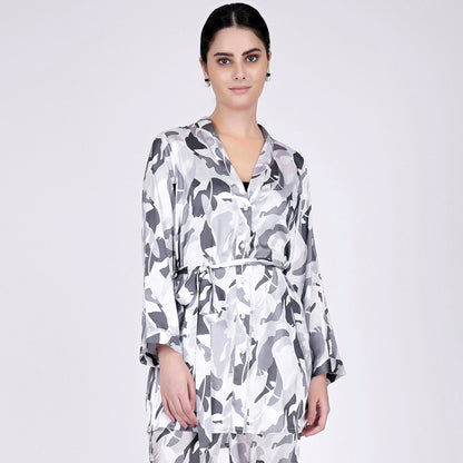 Grey Abstract Camouflage Printed Shirt