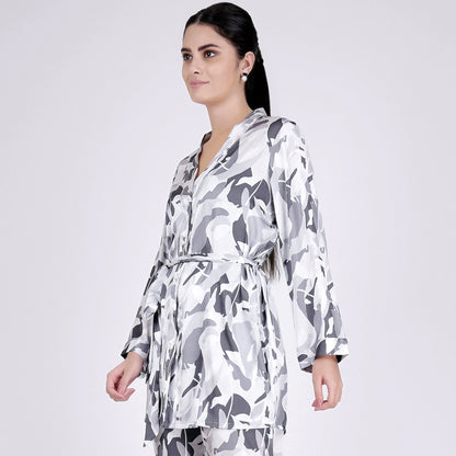 Grey Abstract Camouflage Printed Shirt