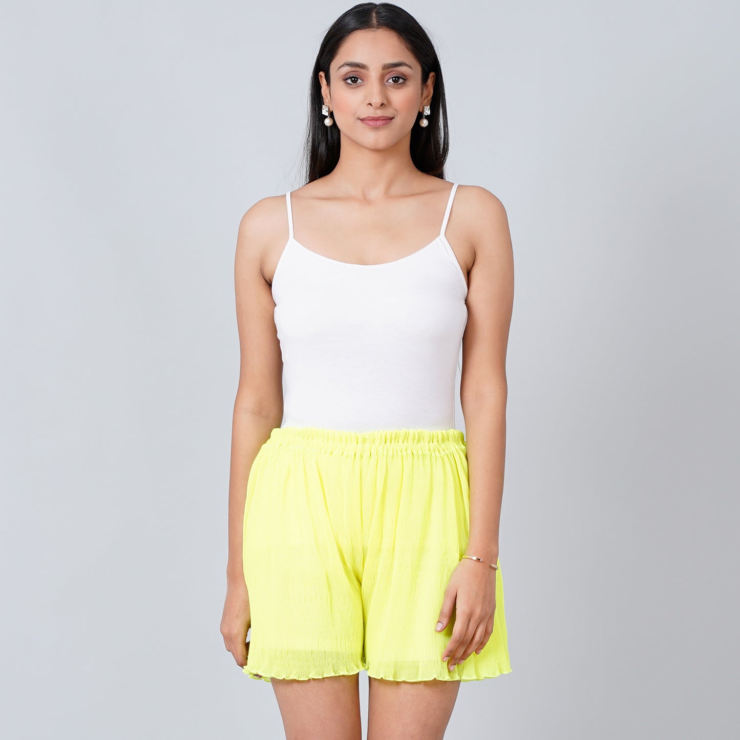 Neon Green Pleated Shorts