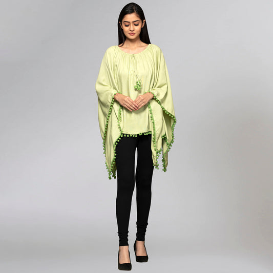 Green Pom Pom Poncho